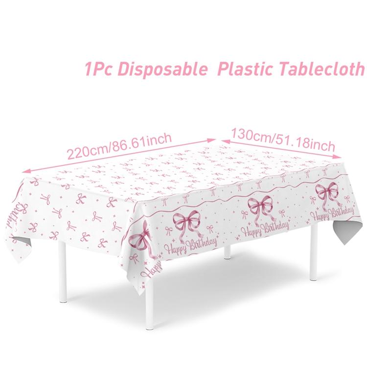 White Pink Bow Table Cloth Coquette Birthday Decor for Women for Girls Bridal Baby Shower Birthday Party Stylish Party Supplies