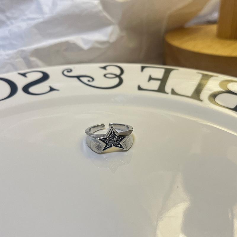 Fashionable Punk Pentagram Geometric Star Adjustable Ring Neutral Retro Irregular Creative Daily Jewelry Gift