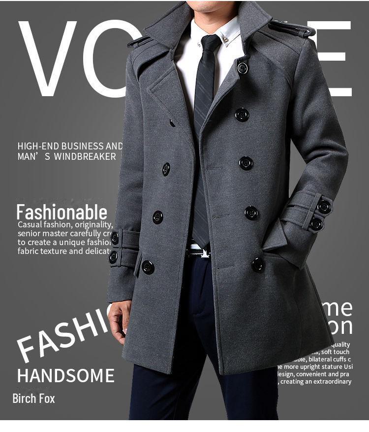 Men's Double-Breasted Wool Coat, Casual Autumn/Winter Windbreaker, Andy Lau Style