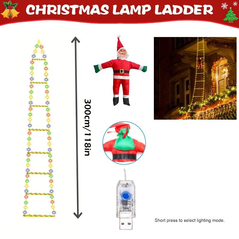 1.7m/3m LED Christmas Santa Climbing Ladder Lights Outdoor 3m Christmas Decorative Ladder Track Light with Santa Claus Xmas 2025