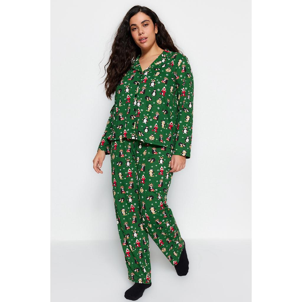 Navy Blue Patterned Knitted Pajama Set Tbbaw24ai00002