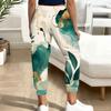 Women Plus Size Blue Gold Marble Printed Drawstring Waist Side Pockets Cuffed Ankle Jogger Pants