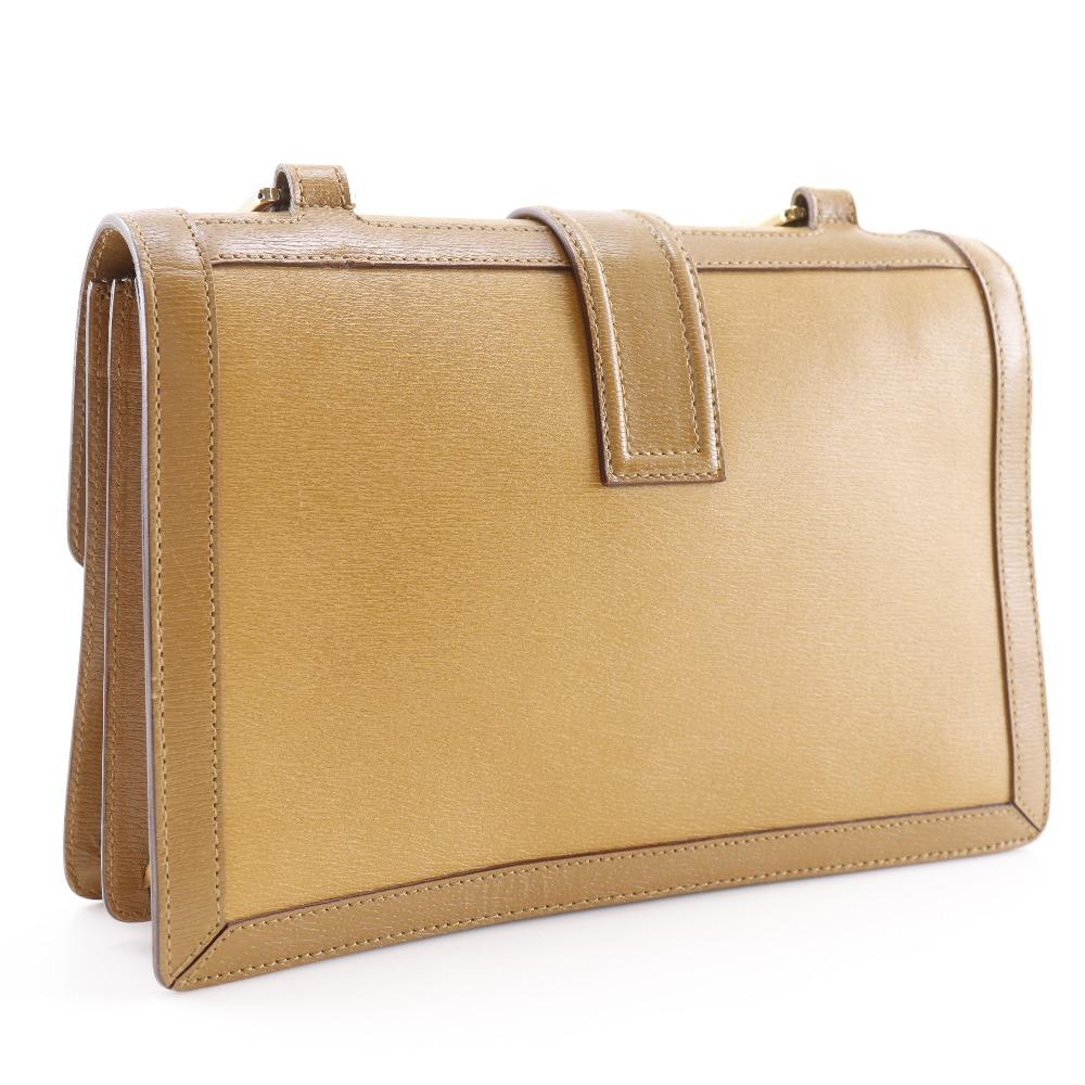 Gucci G Buckle Shoulder Bag 001.4140 Brown Calfskin Women Used