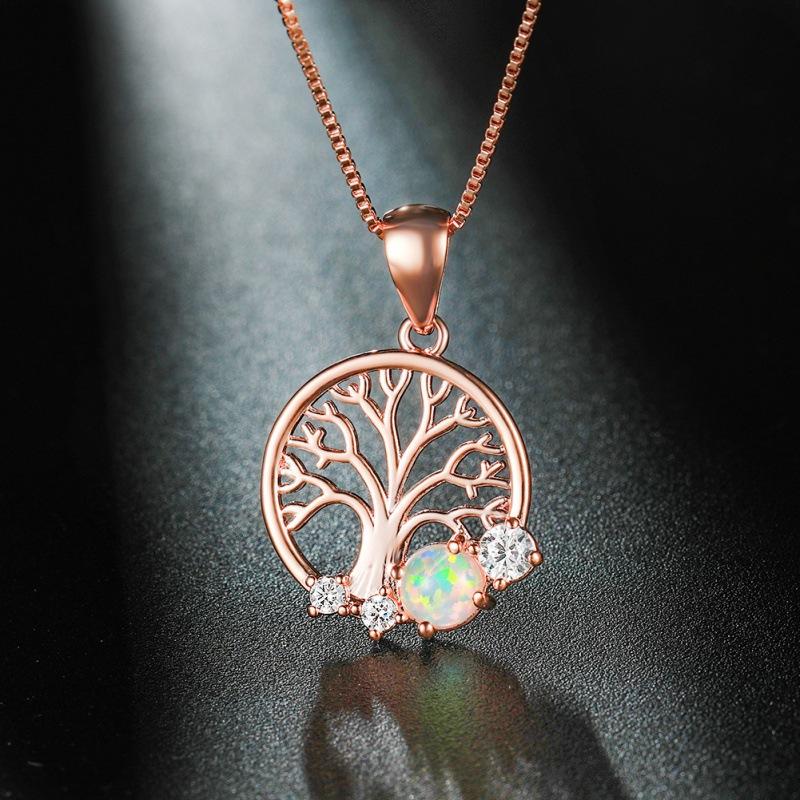 

Fashion Rose Gold Hope Tree White Necklace Hot Sale Hollow Tree of Life Pendant Ornament