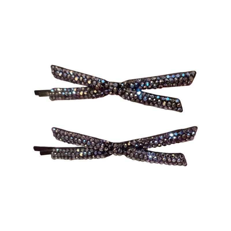Black Rhinestone Cross Style Hair Clip for Women - Elegant Flyaway, Bangs & Side Double Clip Hairpin