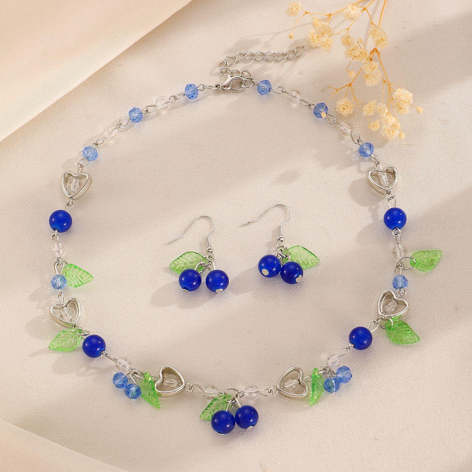 

Летний синий вишневый ягодный комплект колье и серег бижутерии ювелирных изделий 1 set