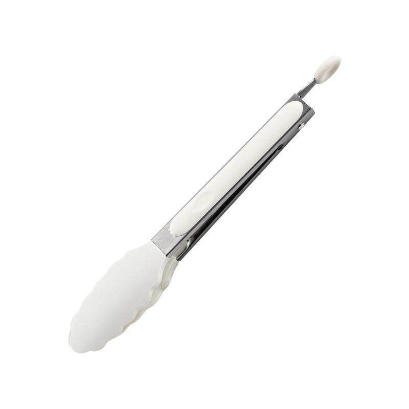 

Japanese Imported Silicone Kitchen Tongs, Food Tongs, High Temperature Resistant, Anti-Scalding, Steak Restaurant Stainless Steel Tongs, Rust-Proof 9inch Plum Blossom Clip-White