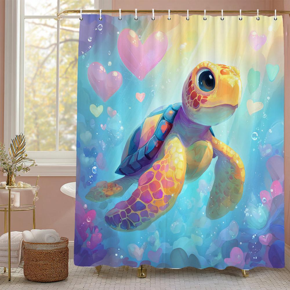 Tenda Doccia Divertente Tartaruga Marina per Bagno a Tema Spiaggia, Tenda Doccia Decorativa, Tenda Doccia Impermeabile con Ganci