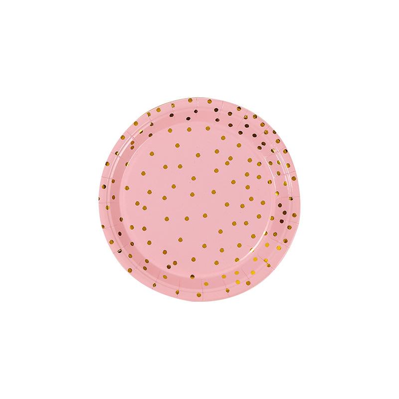 Pack Of 16 Disposable Plate Set Pink Bronzing Polka Dots Birthday Party Cutlery Cupcake Plate