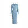 Orange V-Neck Long Sleeve Knit Bodycon Midi Dress with Side Slit