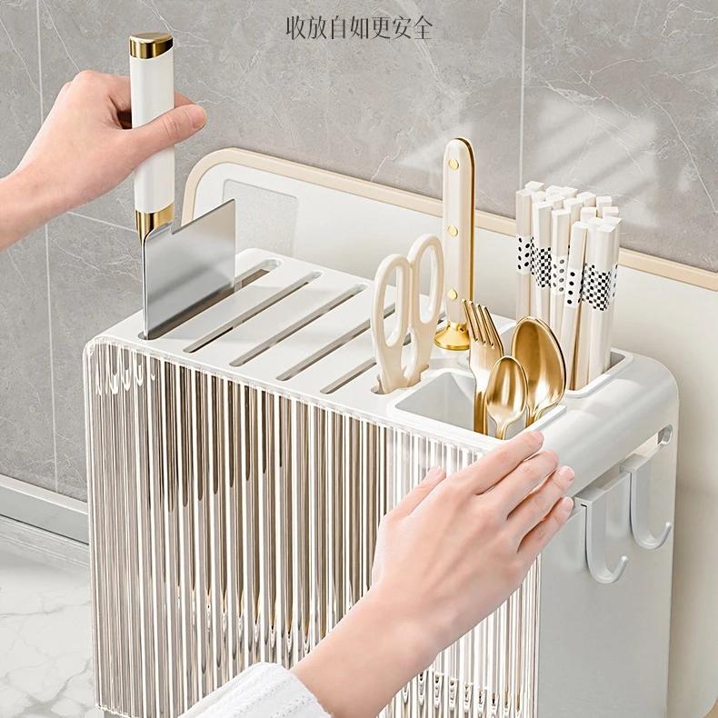 Luxury Acrylic Wall-mounted Knife Rack Chopsticks Scissor Cutting Board Storage Shelf Desktop Multi-functional Kitchen Organizer