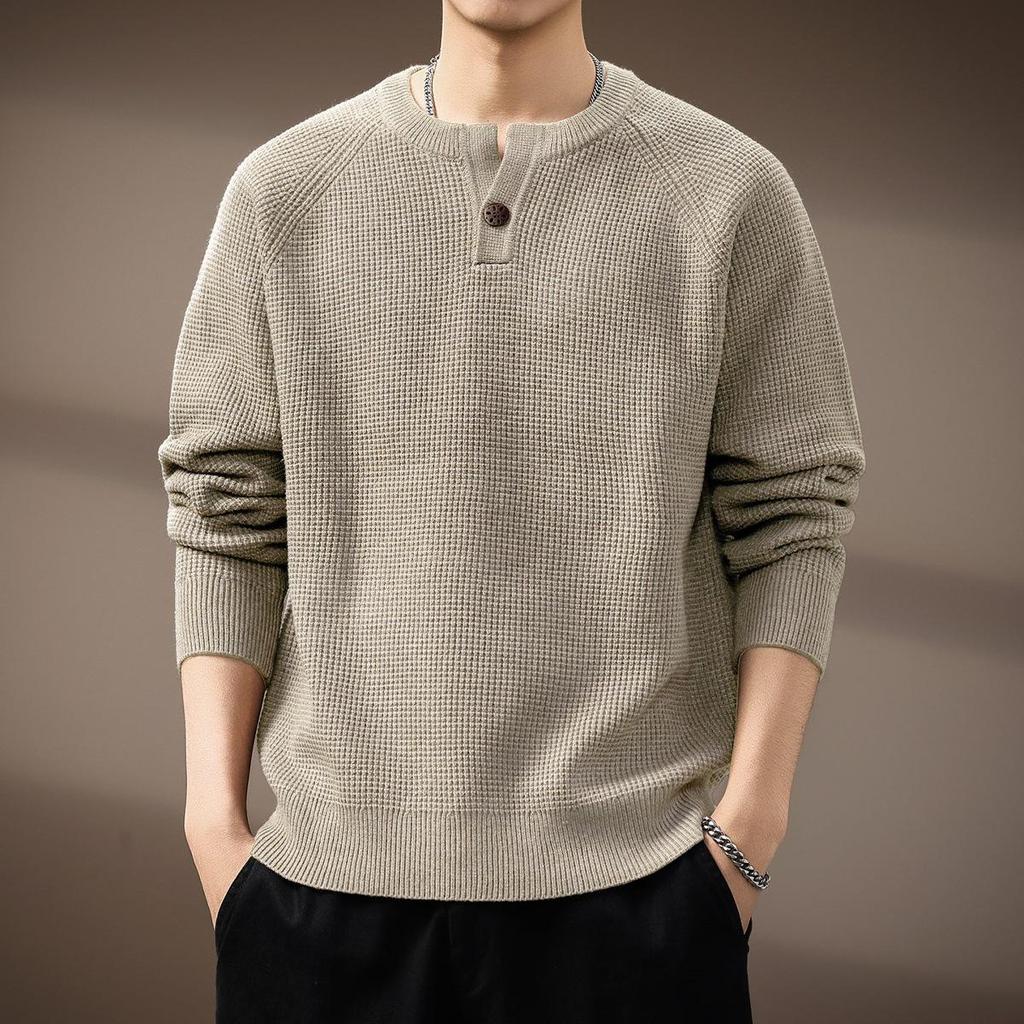 High-End Men's Retro Henley Collar Knitwear - Autumn Casual Loose Fit Sweater