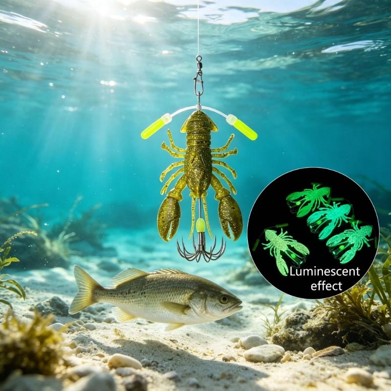 Soft Crustacean Fishing Tackle with Bright Body, Slow Sink and Umbrella-Style Hook Cluster for Retrieval Fishing Use