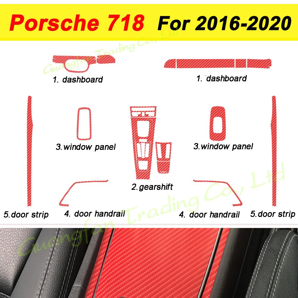 For Porsche 718 2016- Car-Styling 3D5D Carbon Fiber Car Interior Center Console Color Molding Sticker Decals Part Accessorie