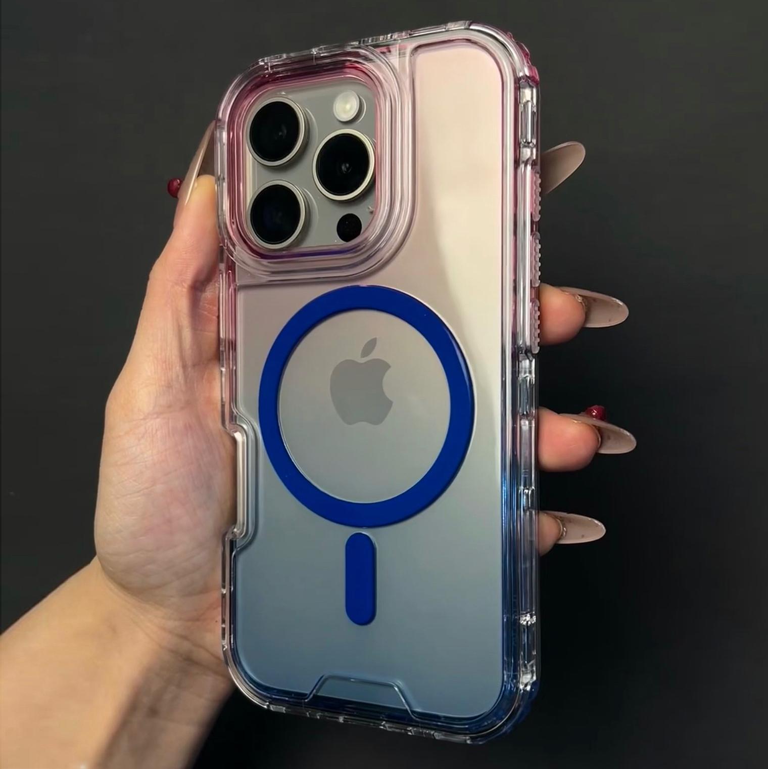 

Heavy Duty Shockproof Armor Case for iPhone 16 14 15 Plus 13 12 Pro Max 11 3 IN1 For Magsafe Magnetic Clear Gradient Color Case For iPhone 16 Pro