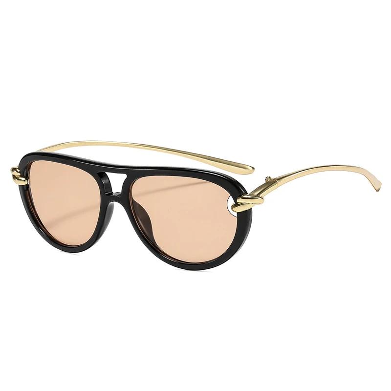 Popular Fashion Double Bridges Pilot Sunglasses Women Luxury Brand Designer Sun Glasses Oval Hollow Shades Uv400 Men Eyewear