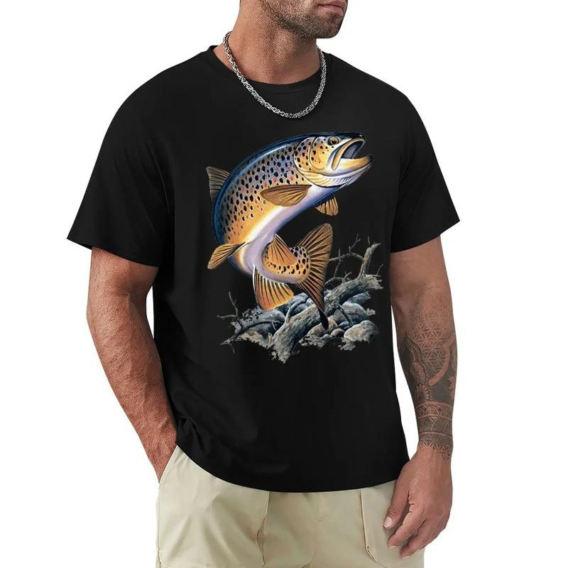 Brown Trout Fishing T-Shirt Cool Casual Pride T Shirt Men Unisex New Fashion Tshirt Men 3D Tees Streetwear
