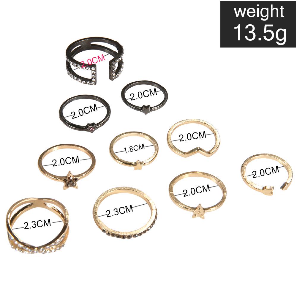 Ring Combination Set Hollow Diamond Simple Ring Ring 10 Set