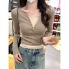 Pink age-reducing collar fake two-piece long-sleeved shirt women's bottoming shirt spring sweet and spicy slim-fitting short top