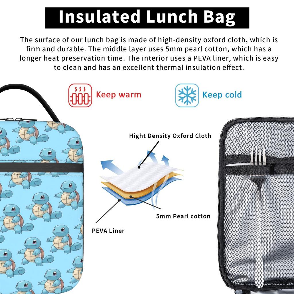 Squirtle Tiny Anime Lunch Bag School Lunch Box For Child Fun Graphic Thermal Lunch Bags Waterproof Convenient Cooler Bag