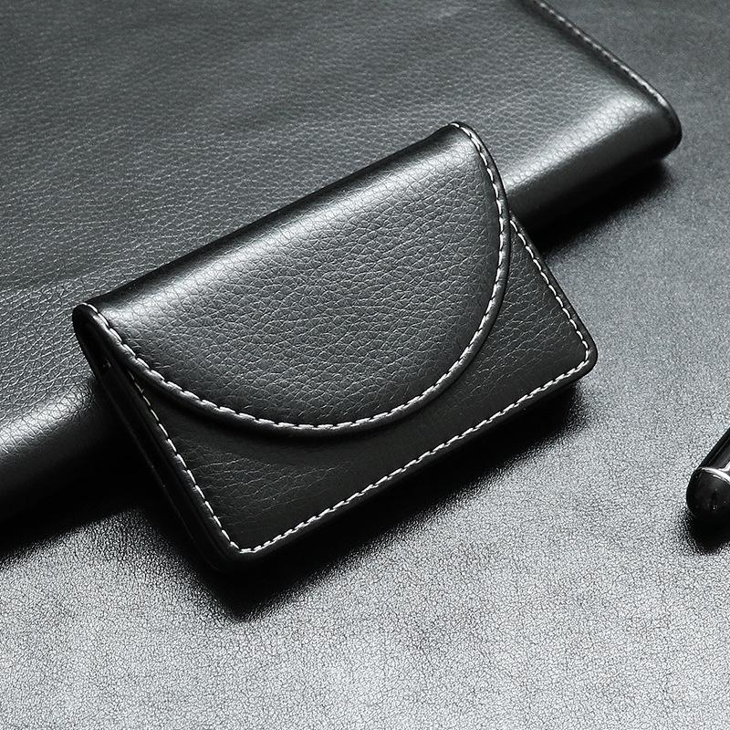 

Lychee Grain Black Cardholder with Flap and Custom Logo Option 98*63*20 mm