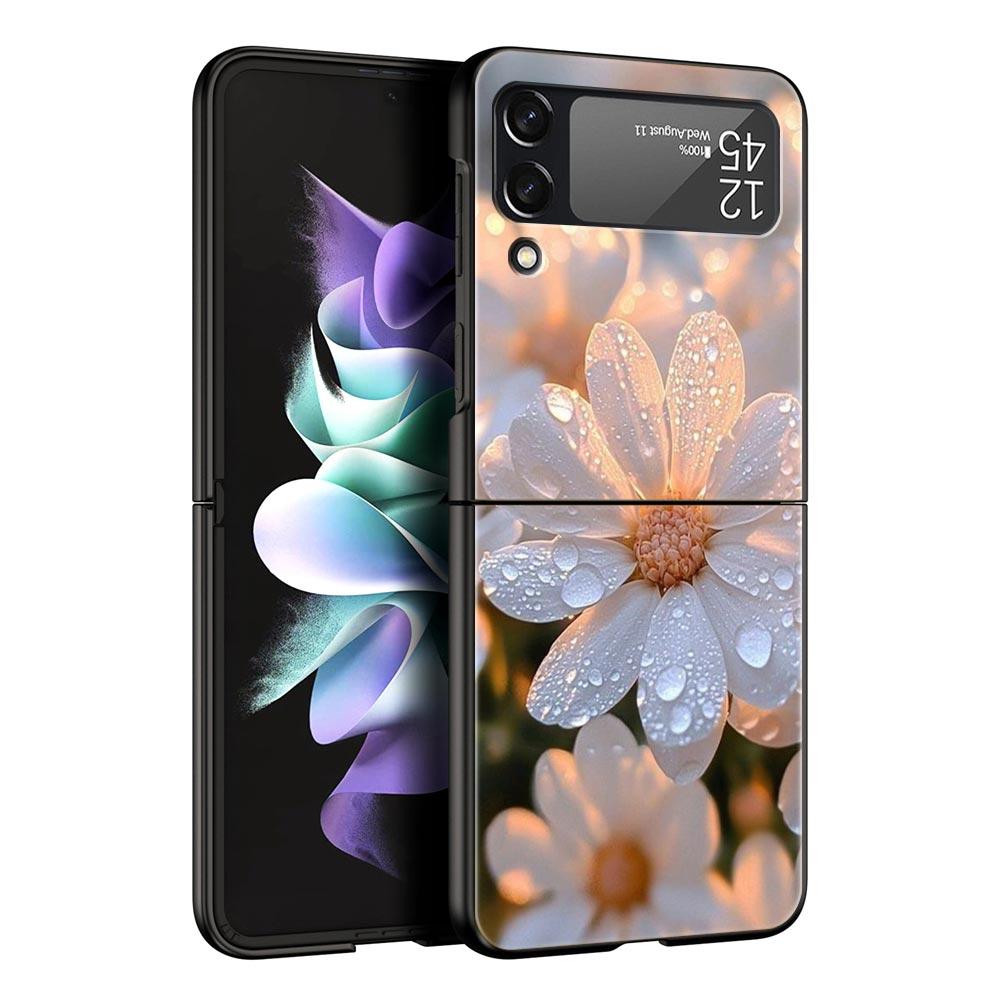 Phone Case for Samsung Galaxy Z Flip 3 4 5 6 7 Folding Shell For Samsung Z Flip4 Flip5 PC Hard Cover Soft Pale Little Flower