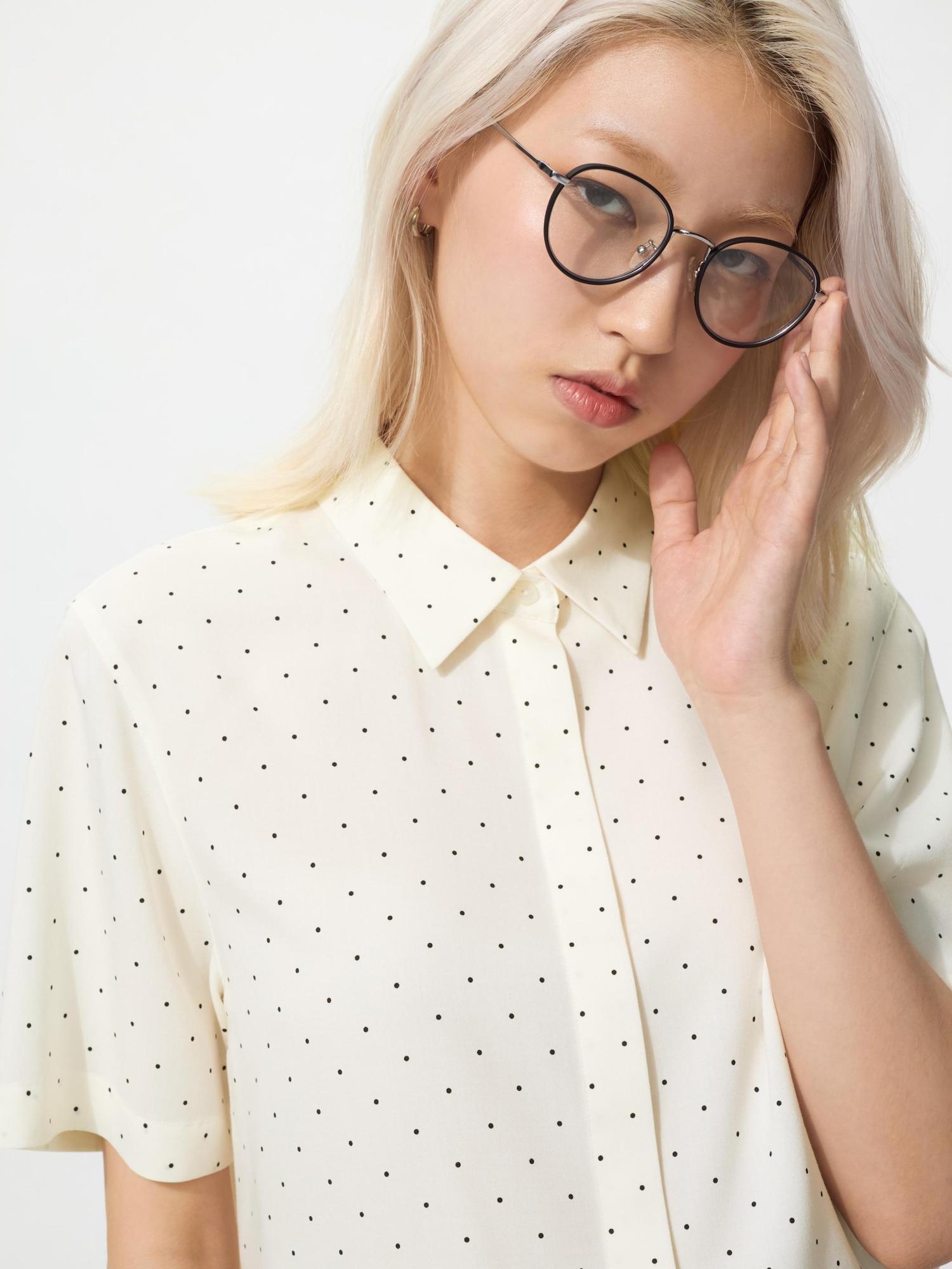 Uniqlo Rayon Blouse  Short Sleeve  Dot 01 OFF WHITE/WOMEN XS