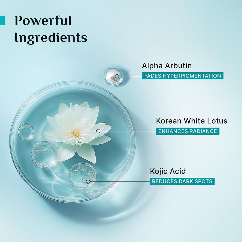 Pilgrim 2% Kojisäure Gesichtsserum 30 ml Packung mit 1% Alpha-Arbutin & Weißer Lotos gegen Pigmentflecken