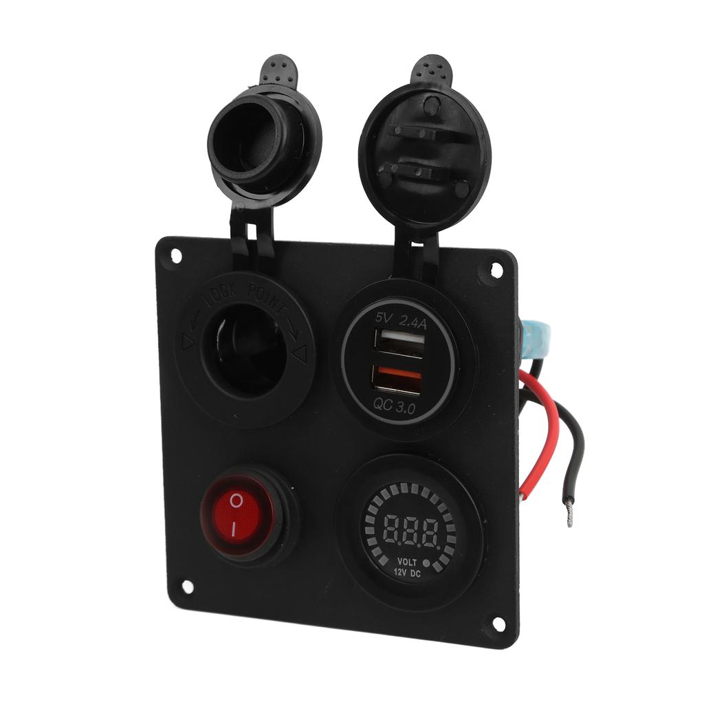 Multifunction 1 Gang Switch Panel with Dual QC3.0 USB Port Voltmeter Cigarette Lighter Holder 12V 24V for Buses Ships