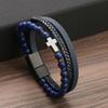 Fashion Cross Pendant MultiLayer Leather Bracelet for Men Women Classic Christian Prayer Christmas New Year Gift
