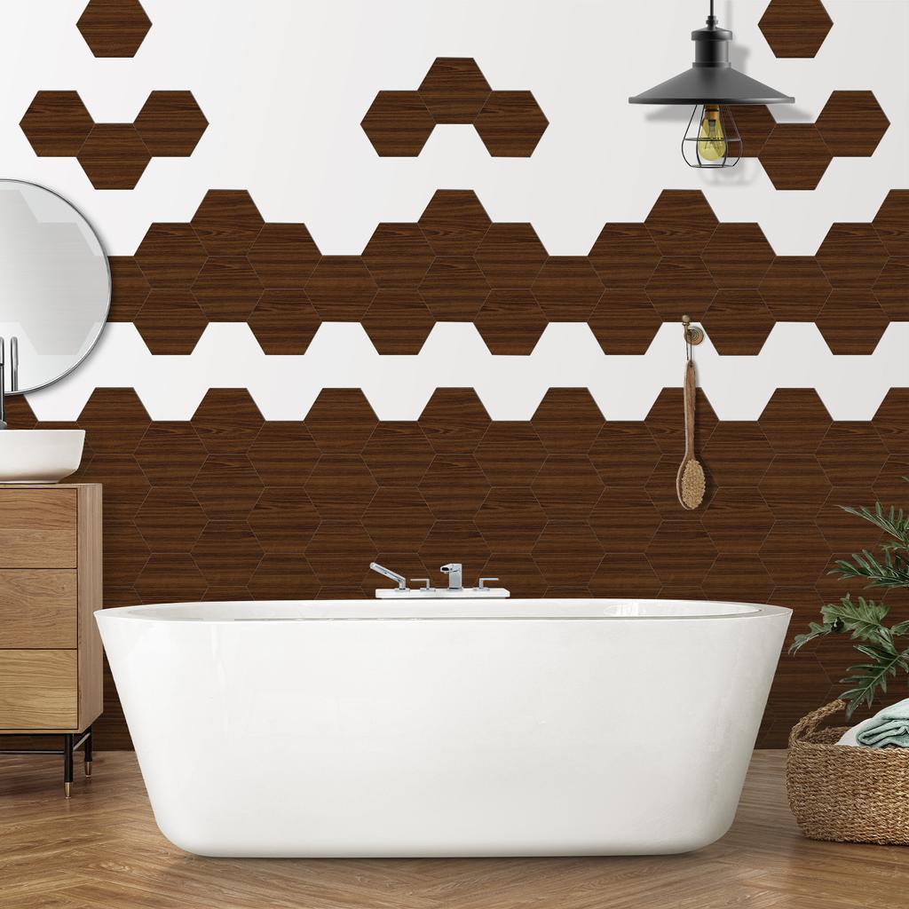 Hexagonal Wood Grain Foam Wall Sticker Kitchen Waterproof Oil-Proof Wallpaper Self-Adhesive Living Room Bathroom Thickened Tile Sticker