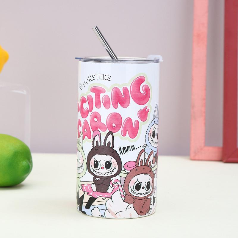 Cartoon Straw Cup Thermos Cup High Value Portable Coffee Cup Ice American Large Capacity Straight Cup