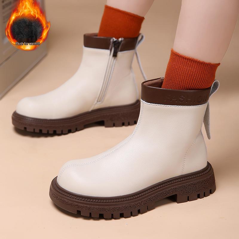 

Girls High-Top Velvet-Lined Leather Boots - Autumn/Winter 2025 Fashion Collection 36