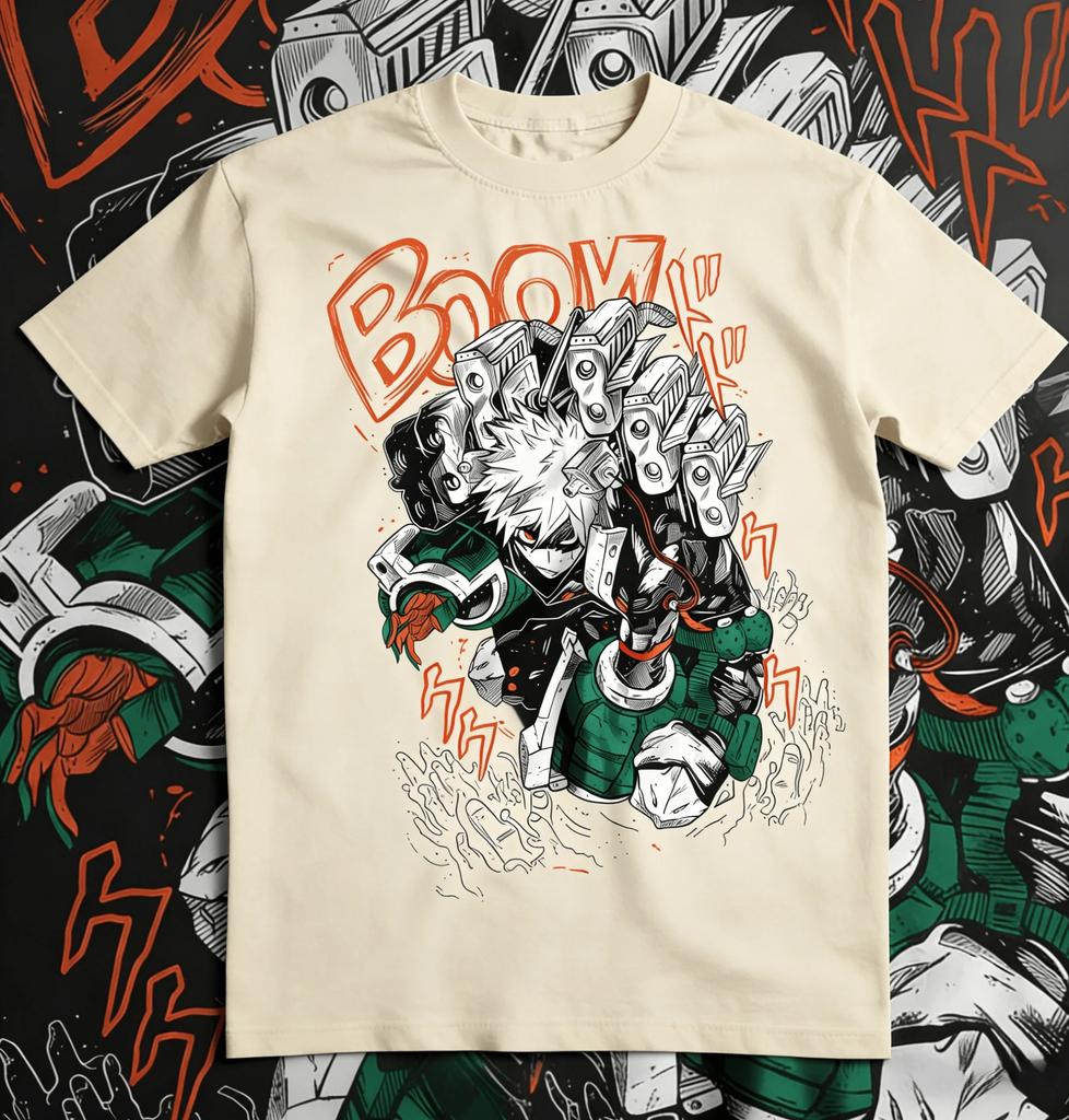 My Hero Academia Bakugo Katsuki Výbuch Boj Manga Oversized Anime Streetwear Unisex Ležérní Černé Tričko