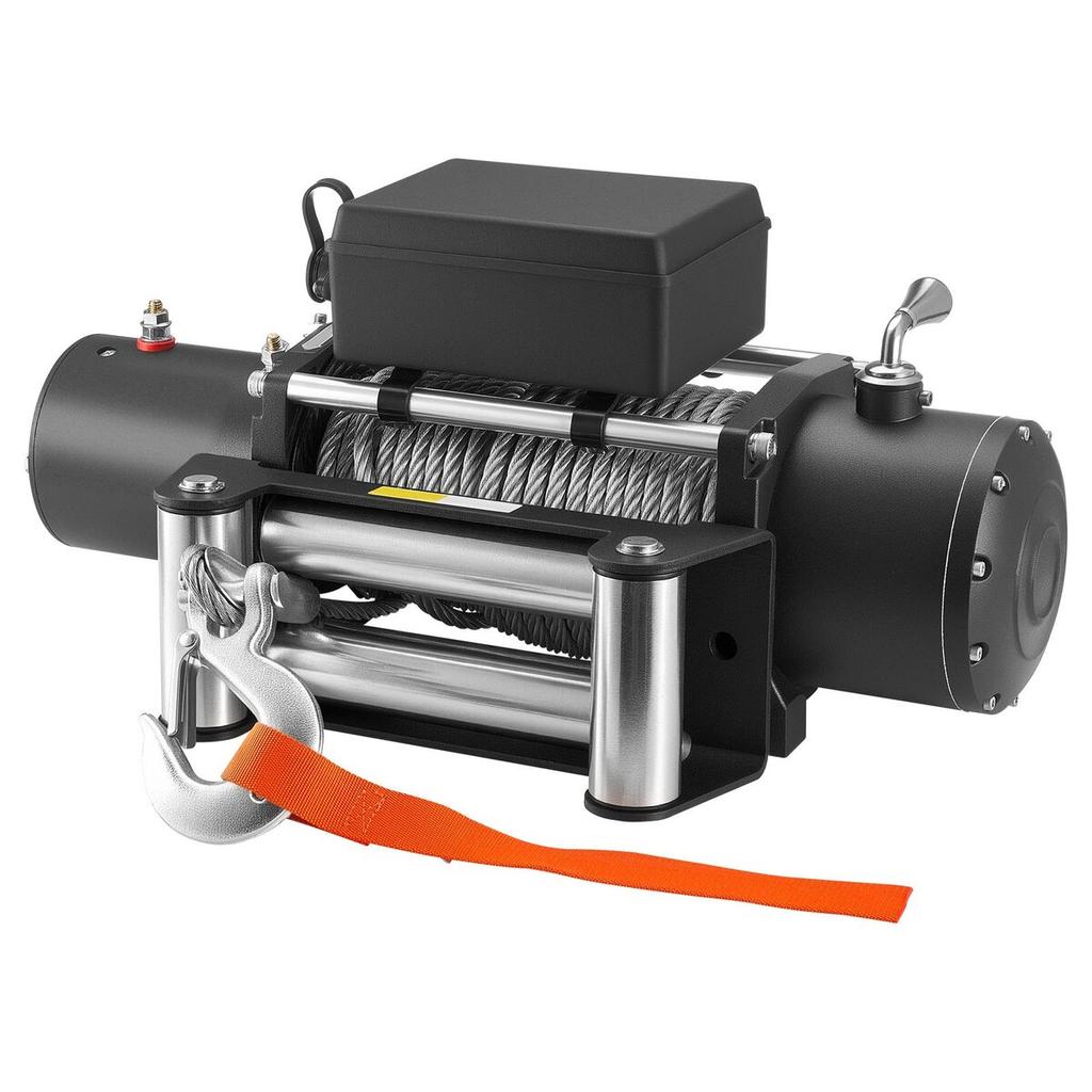 Electric Winch, 5400 kg Load Capacity, 12V DC Truck Winch with 9.1 mm x 24 m Steel Rope, Wireless & Wired Remote Control, IP55 Waterproof for Towing