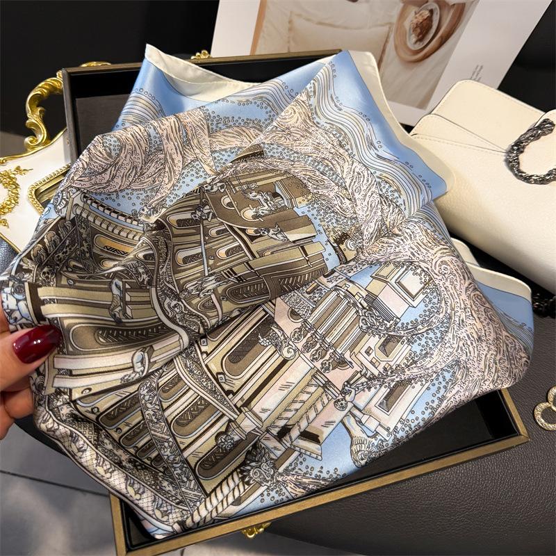 Luxury Retro Design Print Scarf Women Silk Scarves Bandana Hijab Neckerchief Shawl Kerchief Hair Band Foulard Lady