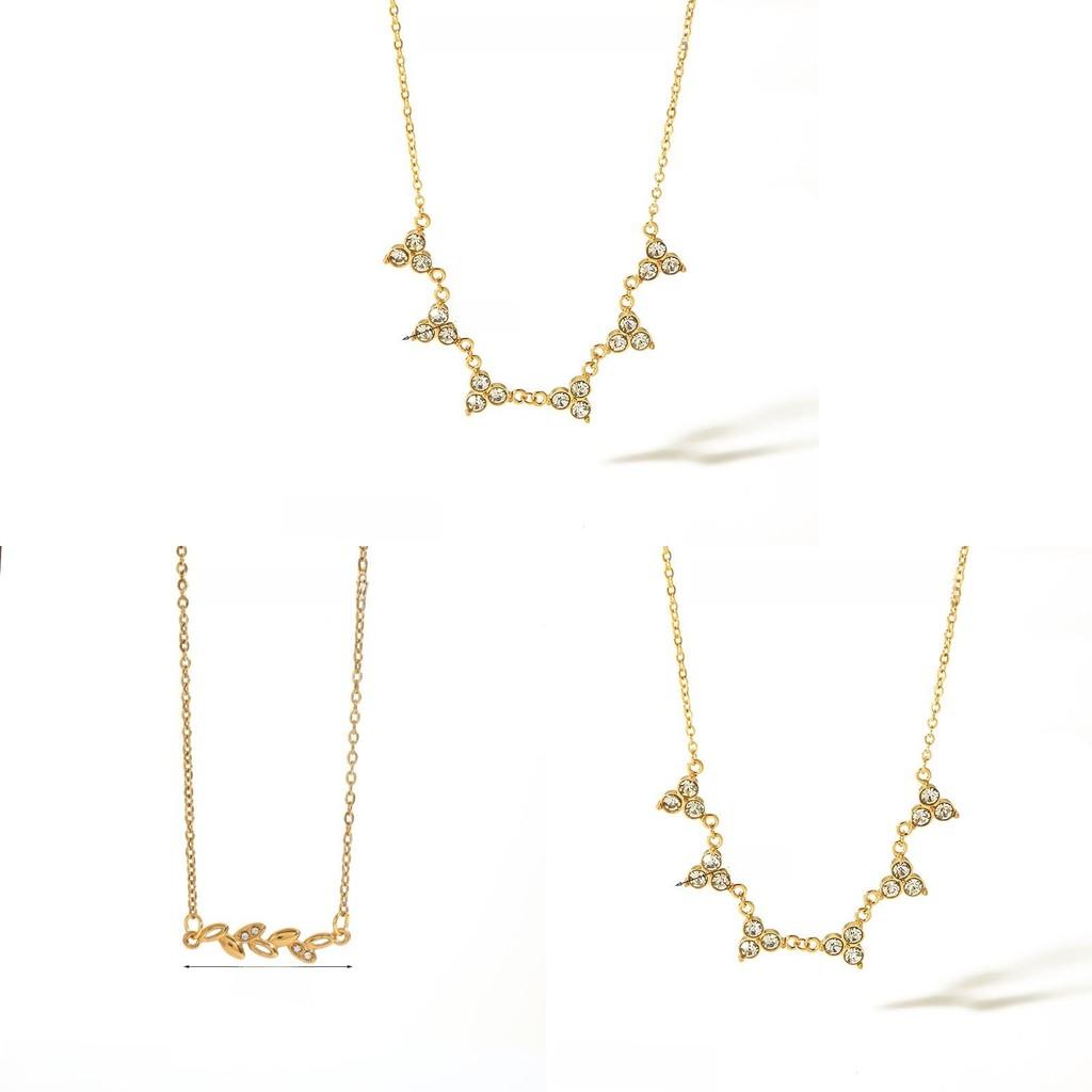 French Style Stainless Steel Necklace With Geometric Water Diamond Pendant For Women