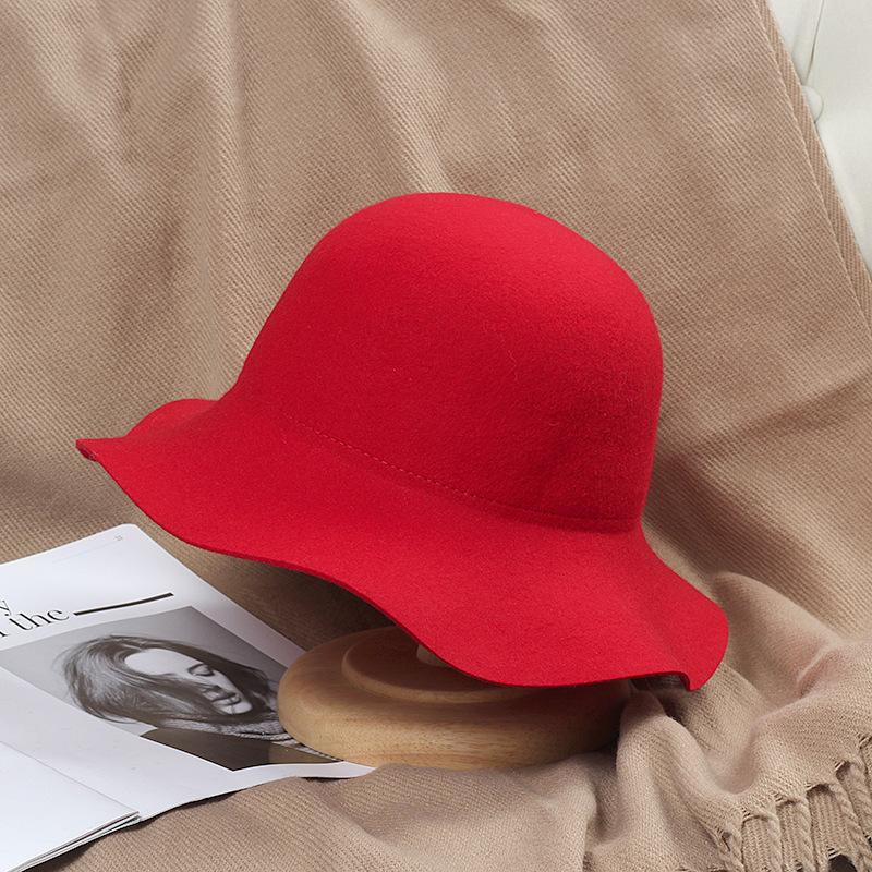 NEW Fedora Hat Women's Autumn Wave Curled English Retro Versatile Fisherman Hat Fashion Hepburn Woolen Top Hat