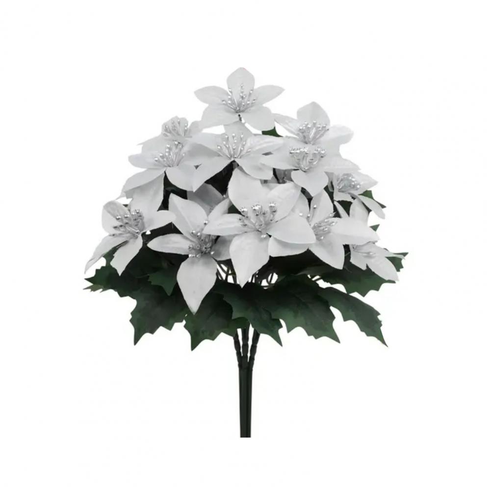 4 Fork Simulated Flowers Simulation Flowers Decor Elegant Artificial Poinsettia Bouquet with Green Leaves Uv Resistant for Home