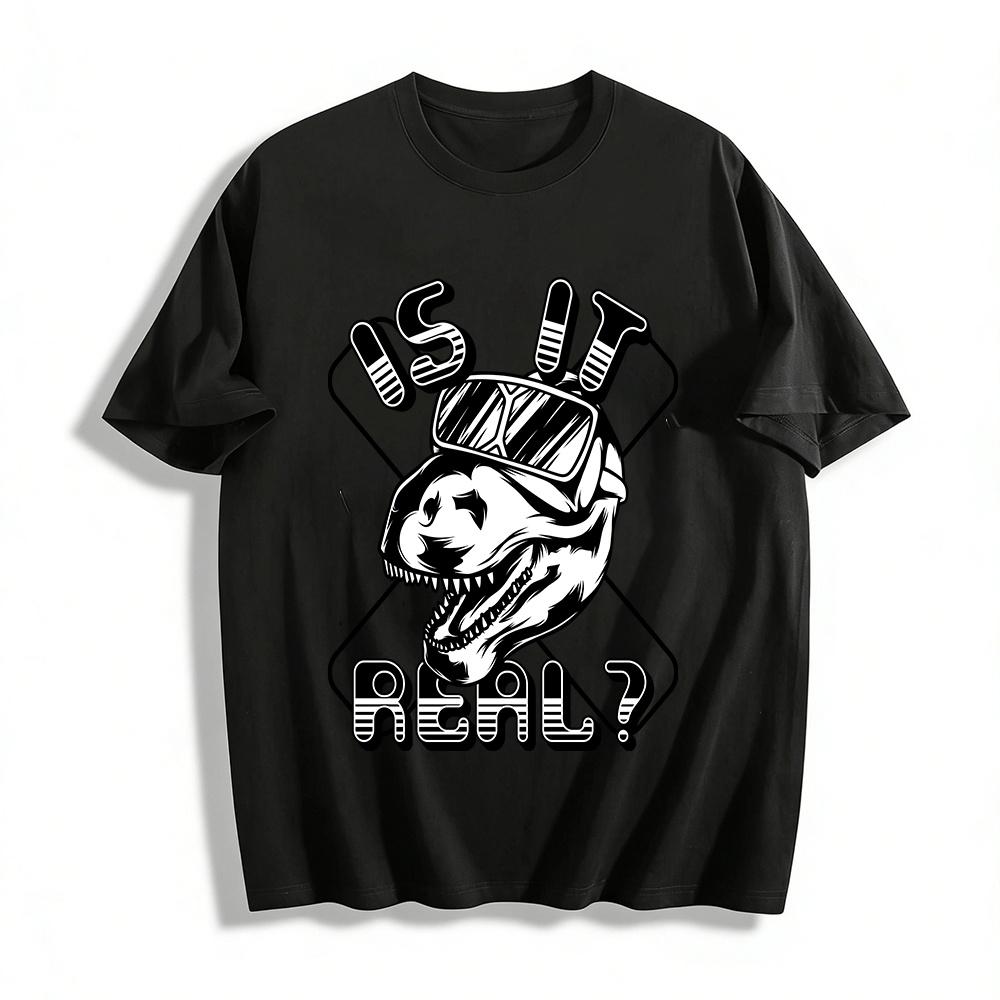 

Is It Real Funny Sunglasses T-Rex Graphic Cool Short Sleeve T-Shirt Pure cotton T-shirt XXS