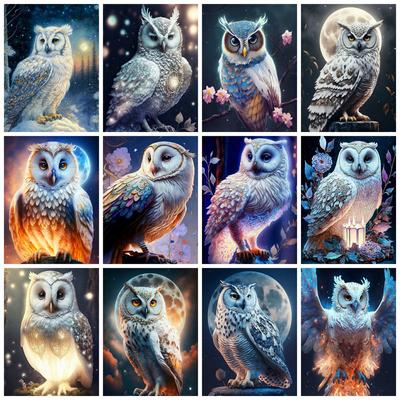 Diy Diamond Painting Collection 2024 Owl Moon Embroidery Mosaic Animal Fantasy Full Square/round Home Decor