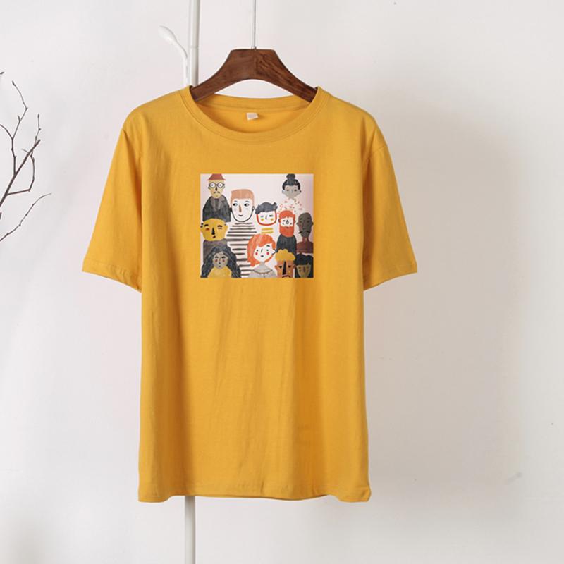 

Hirsionsan Повседневная свободная футболка женская корейская с круглым вырезом футболки с мультяшным принтом женские простые универсальные черные топы с короткими рукавами женские XXL