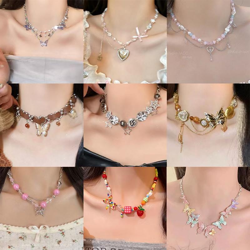 Collier de bonbons Y2K pour femmes et filles, ras du cou mignon et doux, chaîne courte colorée en perles tissées à la main