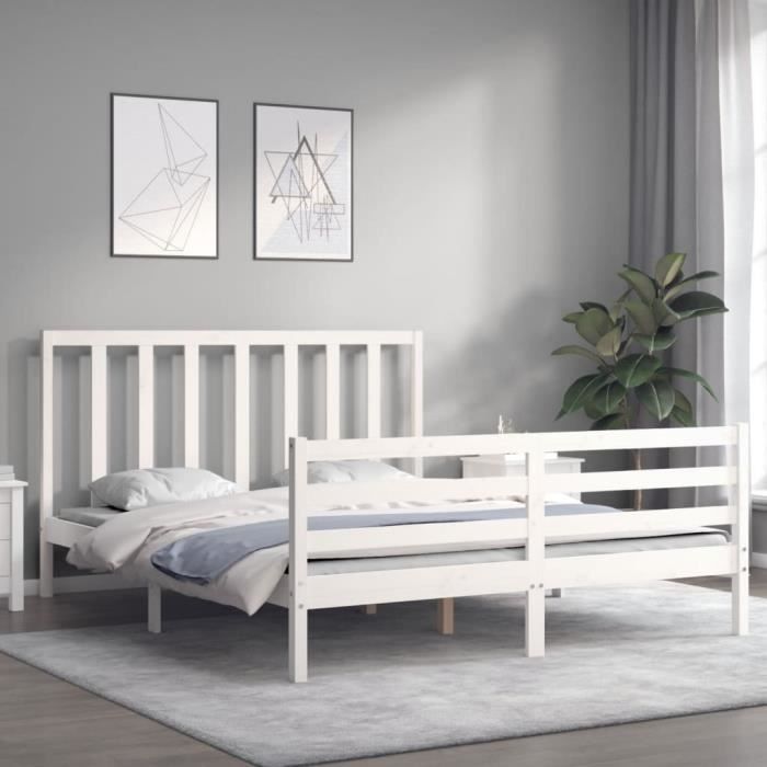 VidaXL Bed Frame with Headboard White 160x200 Cm Solid Wood 3193802