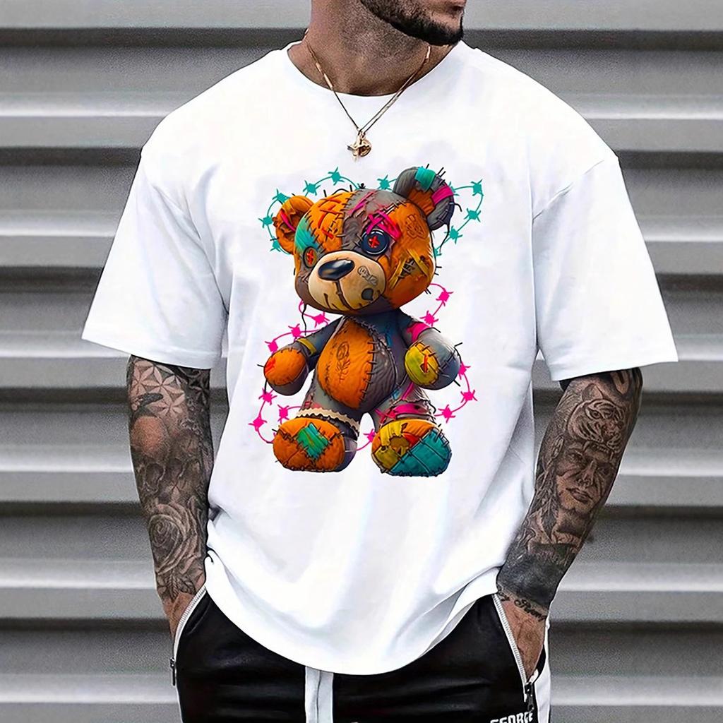 Men's Popular Top Panda Printed Cotton T-Shirt Short Sleeve Short Sleeve