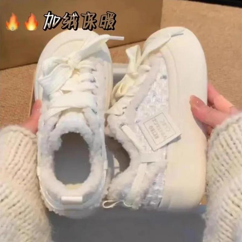 Mode Plateau Lässige Schuhe Damen Herbst Winter Neu Schnürschuhe Plüsch Damen Schuhe Runde Zehen Vintage Vulkanisiertes Schuhwerk INS Heißer Verkauf