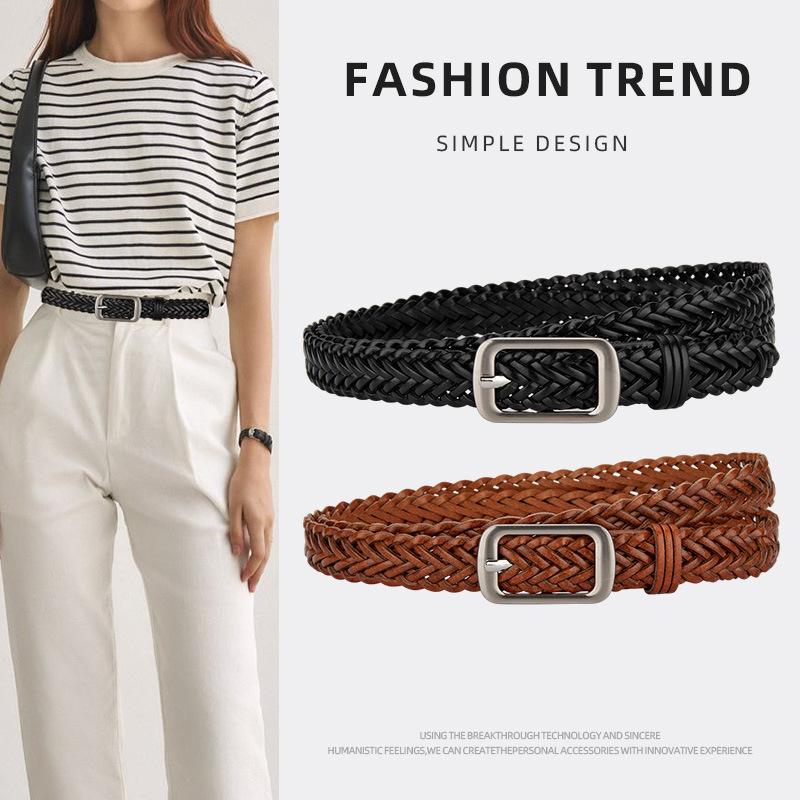 European and American Artificial Braided Belt Women's Square Buckle Retro Decorative Pants with Suit Ins Style Women's Belt