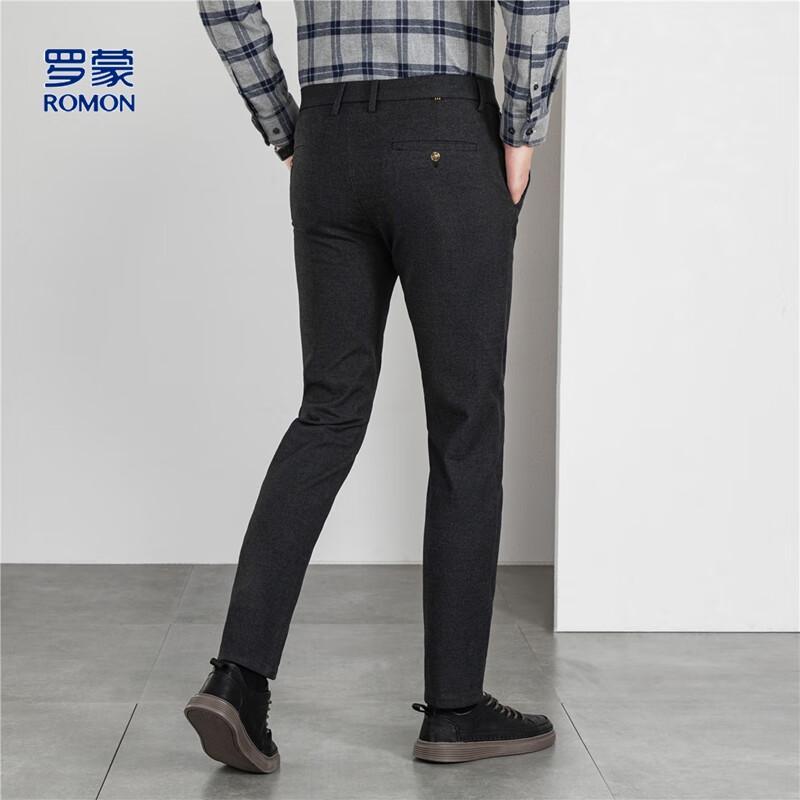 ROMON Men's Wool Blend Twill Straight Leg Business Casual Trousers