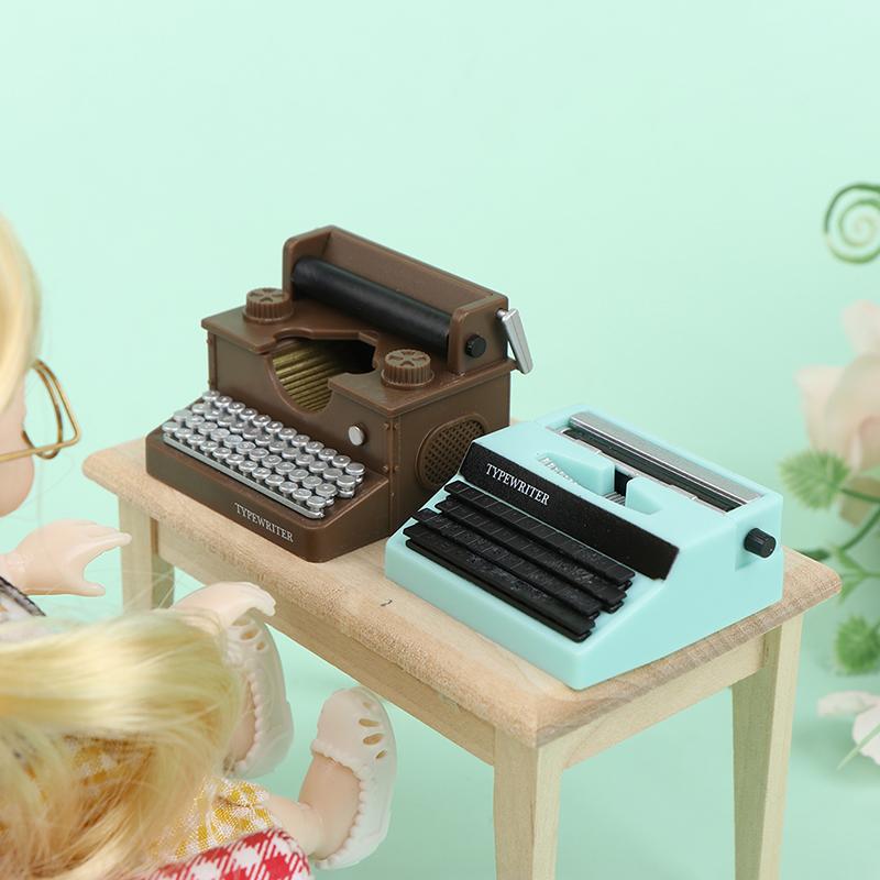 1:12 Miniature Vintage Typewriter Telephone Metal Model for Study Work Living Room Dollhouse Furniture Toys Doll House Decor