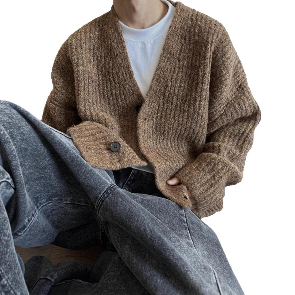 Men's High-End Retro Thick Wool Cardigan - Heavyweight Early Winter Couple's Knit Sweater